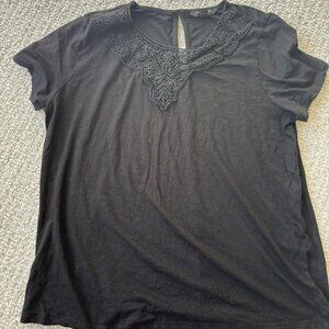 Banana Republic Elevated Black Tee with Intricate Lace Detail